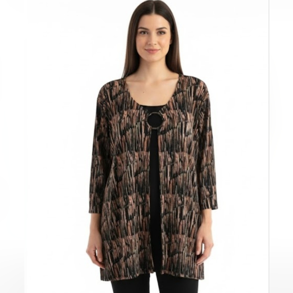 Penningtons Stylish Black and Brown Patterned Top/ Cardigan, Size 3X